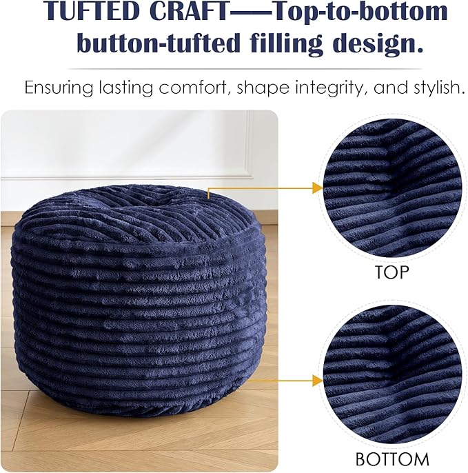 SHOUREN Stuffed Round Ottoman, Corduroy Pouf Ottoman Foot Rest - Image 7