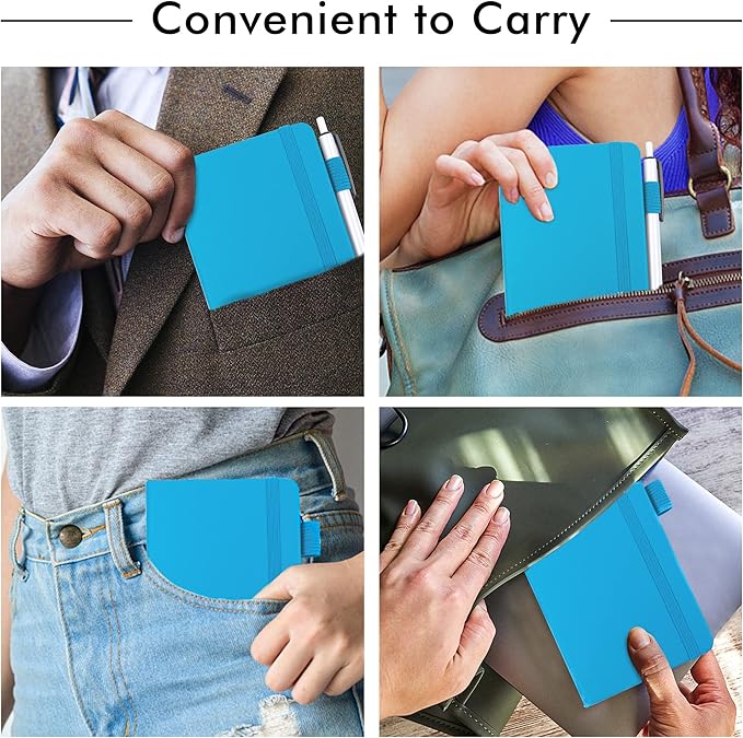 feela 6 Pack Pocket Mini Notebooks Bulk, Small Cute Memo Notepads Hardcover College Ruled Lined Journals with Pen Holder for School Business Work, with 6 Black Pens, 3.5”x 5.5”, A6, Teal-DeskLoop Office