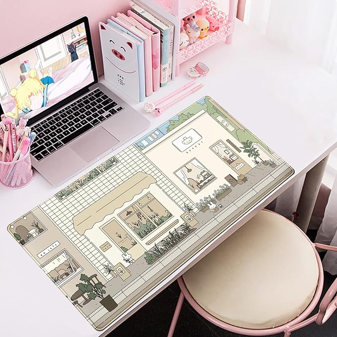 Cute Desk Mat Kawaii Mousepad Bunny and Bear Cute Anime Japanese Street Pastel - Image 5