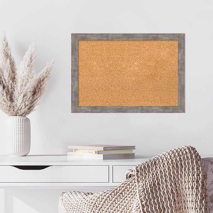 Amanti Art Natural Cork Board for Wall, 19x27 Vision Board with Silver Wood Frame, Medium Corkboard Office Decor for Home Organization, Casual Corkboard Pinboard to display items for home organization-DeskLoop Office