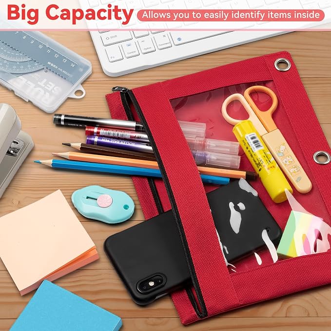 V-Opitos Pencil Pouch for 3 Ring Binder, Bulk 6 Pack 3-Holes Zipper Pencil - Image 3