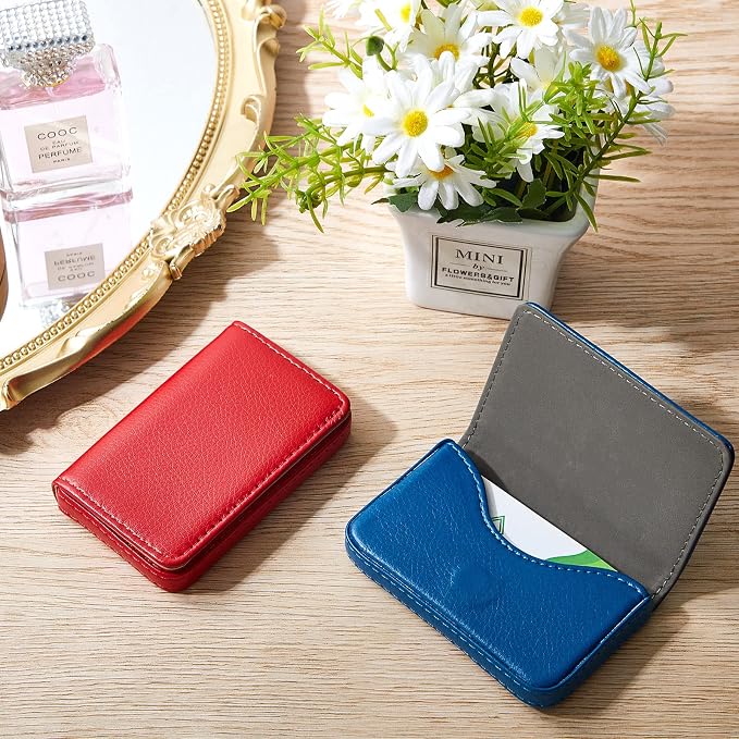 Outus 2 Pcs Business Card Holder, PU Leather Business Card Case Pocket Wallet - Image 2