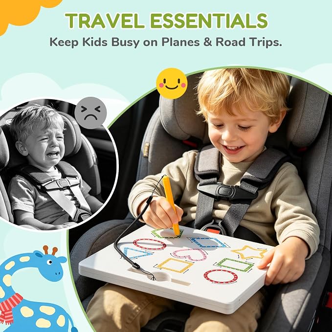 GAMENOTE Magnetic Shapes and Lines Tracing Board, 2-in-1 Double-Sided Pencil - Image 2