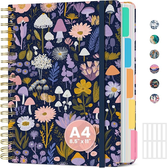 Large Spiral Notebook for Work, 8.5" x 11" Journal for Women, Cute 5 Subject by Zotia
