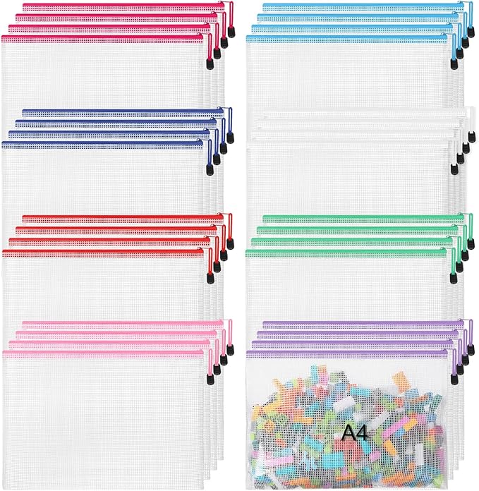 Jetec 32 Pcs Mesh Zipper Bags Toy Storage Bikini Organizer Bag Bolsas Para Guardar Trajes De Baño Waterproof Zipper Reusable Pouch Puzzle Multipurpose for Storage Office(Classic Color,13 x 9.5 Inch)-DeskLoop Office
