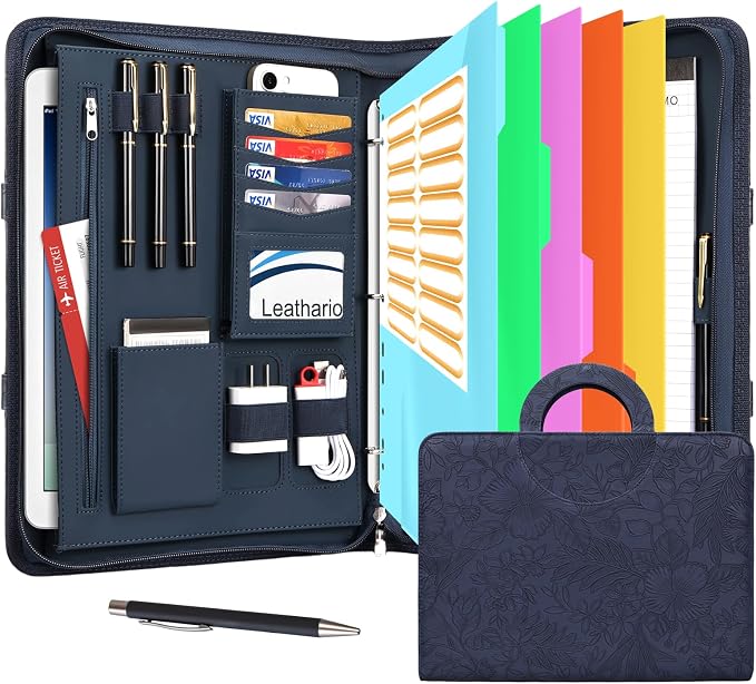 Leathario Portfolio Binder, Includes 5 Folder Index Dividers, 13 Inch Tablets by Leathario