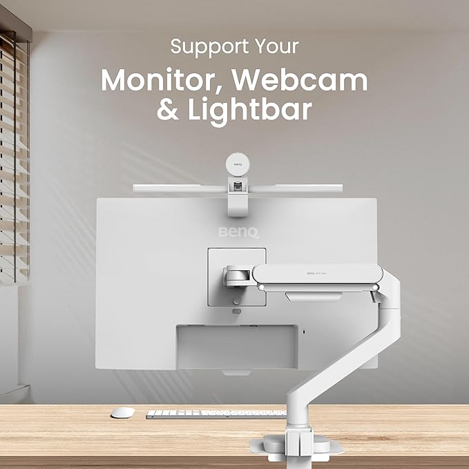 BenQ BSH02 Ergo Monitor Arm -Gas Spring Monitor Stand for Up to 45'' & 44lbs Screens, Heavy Duty, Quick Installation, No Sagging, Top Clamp and Grommet Base, Reinforcement Plate, VESA 75x75 &100x100mm-DeskLoop Office