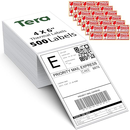 Tera Direct Thermal Labels 4x6: 500 Fanfold Shipping Labels by Tera