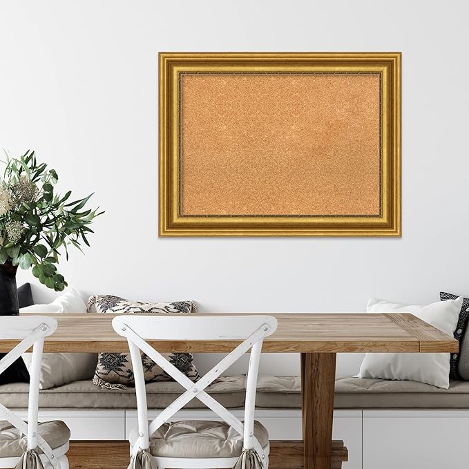 Amanti Art Natural Cork Board for Wall, 26x34 Vision Board with Gold Frame, Medium Corkboard Office Decor for Home Organization, Traditional Corkboard Pinboard to display items for home organization-DeskLoop Office