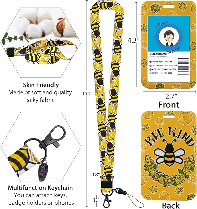 Cute Bee Kind Lanyards for Id Badges, Fashionable Badge Reel Heavy Duty - Image 4