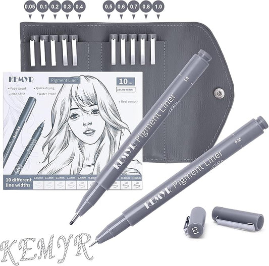10 Micro Fine liner Drawing Art Pens Calligraphy Pens: 0.05mm-1.0mm Size Grey Art supplies Waterproof Archival Grey Ink Markers For Artists,Use for Professional Watercolor,Sketching-DeskLoop Office