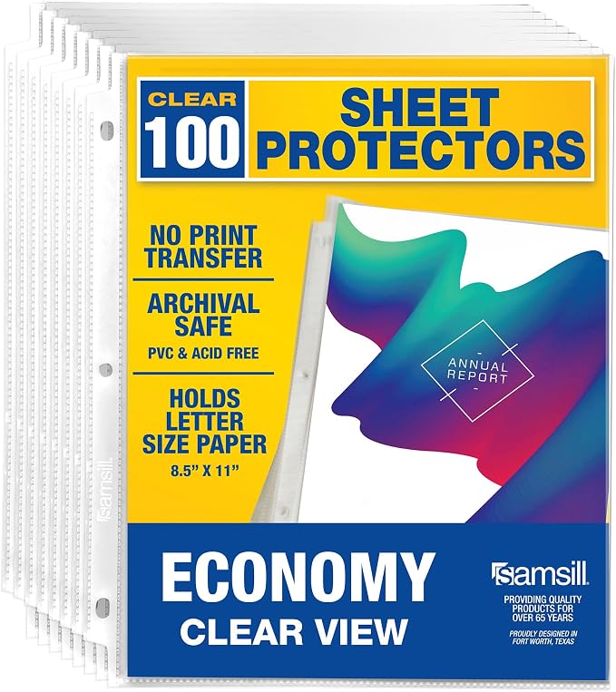 Samsill 100 Pack Sheet Protectors, 8.5x11 Inch Page Protectors by Samsill