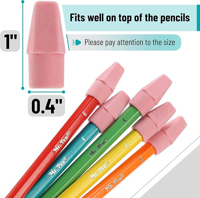 Mr. Pen- Pencil Top Erasers, 120 Pack, Latex-Free | No-Smudge Cap Pencil Erasers - Image 3