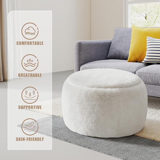 Gericco Round Pouf Ottoman Foot Rest, 29 X 18Inch Floor Poufs Footstool - Image 6