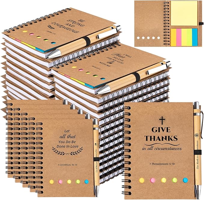 30 Sets Christian Gifts Bulk Prayer Journal Christian Spiral Notebooks with Bible Ballpoint Pens Religious Small Notepad Inspirational Church Gift for Women Men Sunday School Family Bible Study Groups-DeskLoop Office