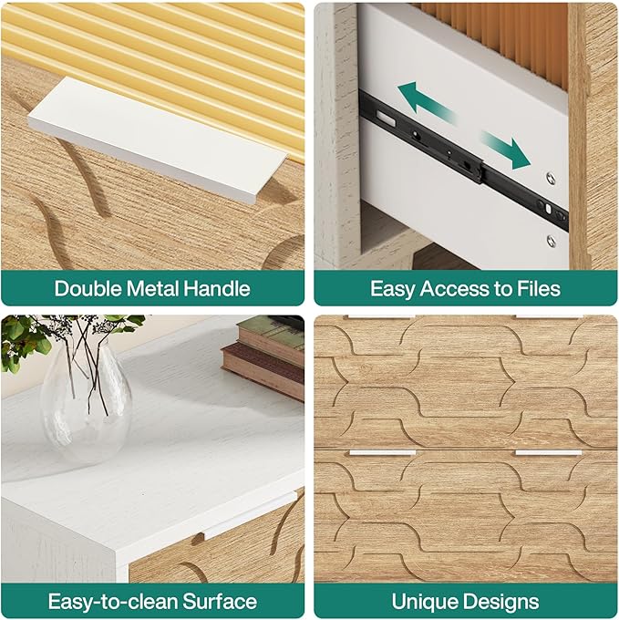 LITTLE TREE 2-Drawer File Cabinet, Lateral Filing Cabinet for A4/Letter/Legal Size, Office Storage Cabinet, Printer Stand with Storage Drawer for Home Office, Wood & White-DeskLoop Office