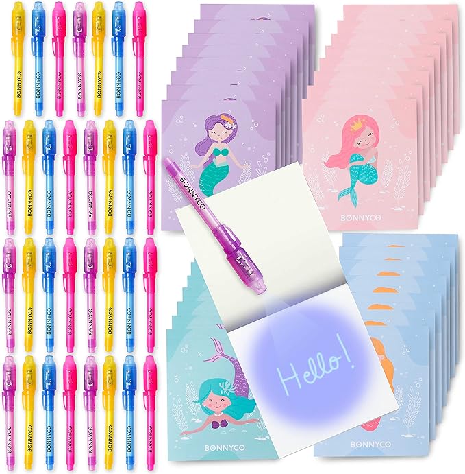 BONNYCO Invisible Ink Pen and Notebook Pack of 32 Mermaid Party Favors for Kids | Spy Pen Mermaid Party Supplies, Prizes for Kids | Magic Pen Mermaid Birthday Party Favors, Prizes for Students-DeskLoop Office