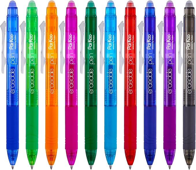 ParKoo Retractable Erasable Gel Pens Clicker, Fine Point 0.7mm by Parkoo