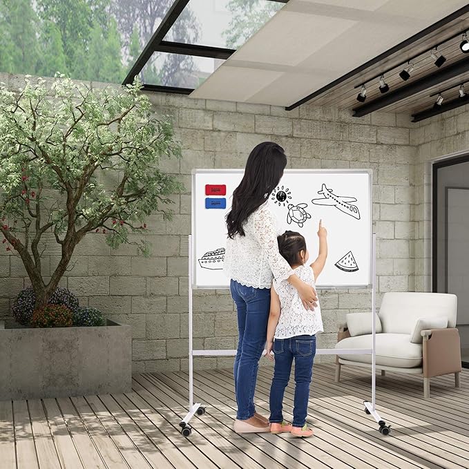 H-Qprobd Mobile Whiteboard 36"x24" Magnetic Dry Erase Board with Stand - Adjustable Height Double Side Rolling White Boards on Wheels for Home, Office & School-DeskLoop Office