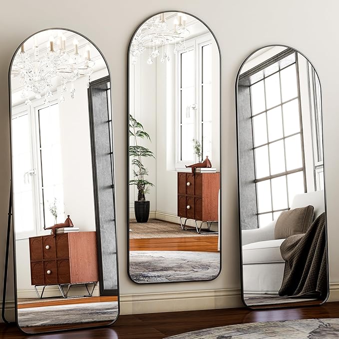 HARRITPURE Arched Full Length Mirror - 64" x 21" Large Floor Mirror Aluminum Frame Dressing Mirror with Stand for Bedroom/Living Room Wall Mounted, Black-DeskLoop Office