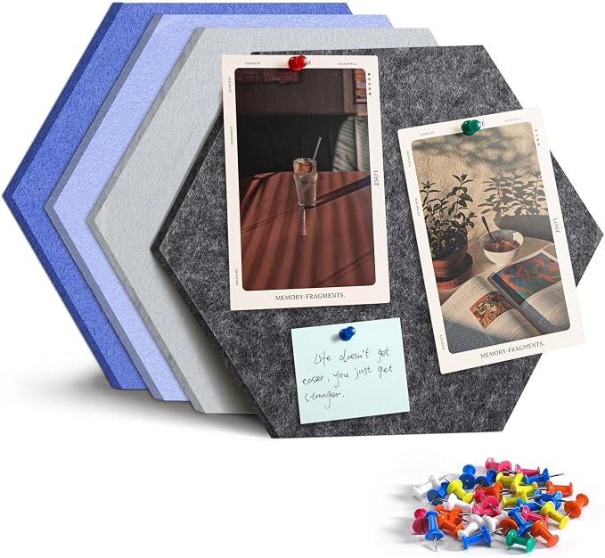 4 Pack Hexagon Felt Bulletin Board Tiles by Uoisaiko