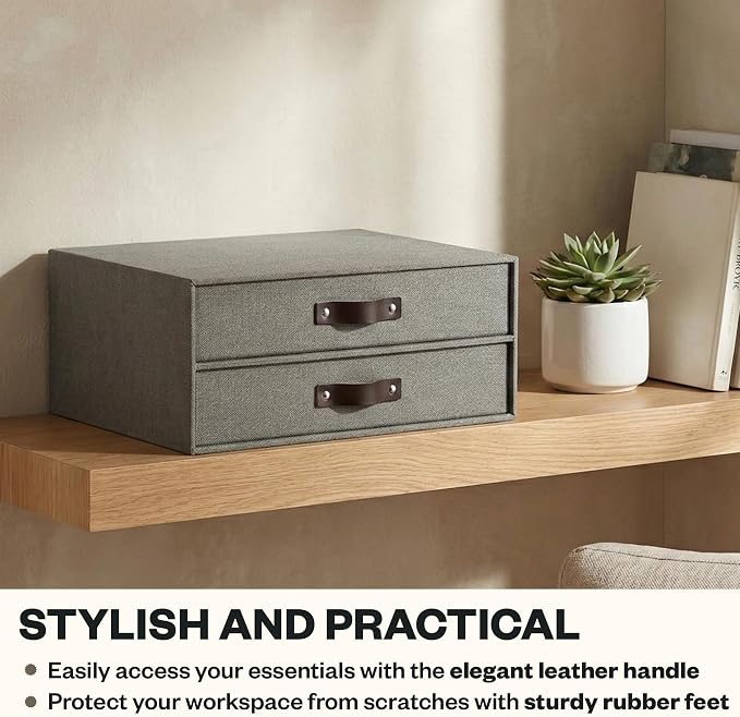 Bigso Birger 2-Drawer Canvas Fiberboard Easy Pull Handle Document Letter Box | - Image 7