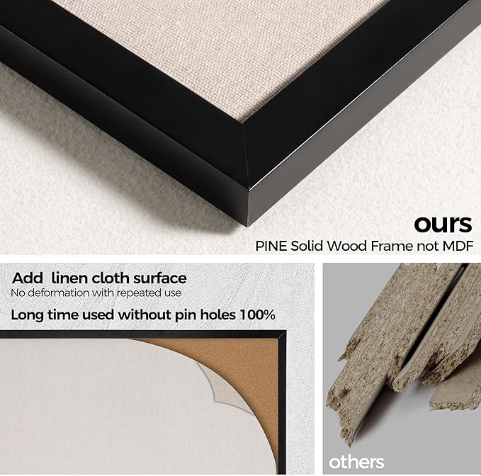 Fun Memories Cork Board Bulletin Board for Office, 20" x 30" Pine Wooden Framed Corkboard, Wall Mounted Notice Pin Board for School Home & Office, Black-DeskLoop Office