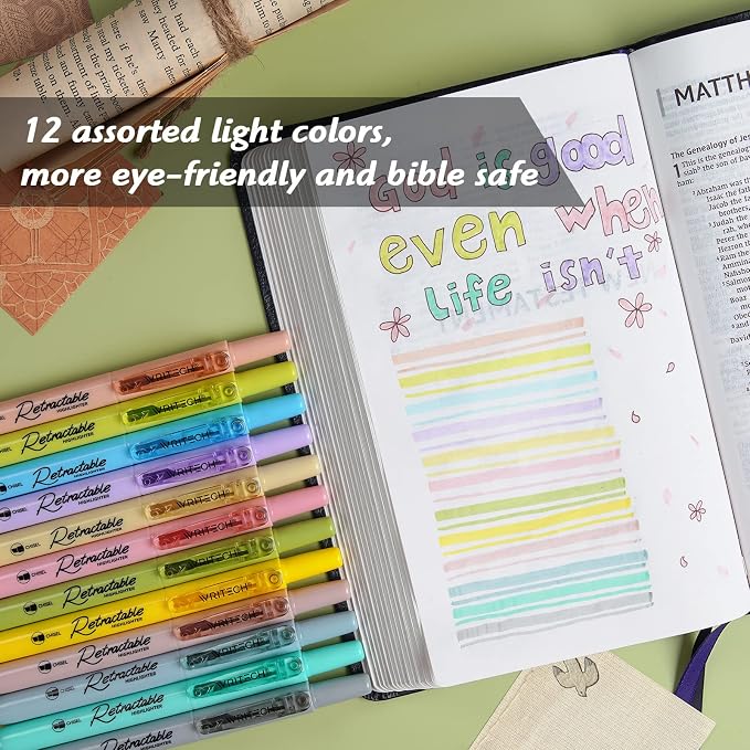 WRITECH Retractable Bible Highlighters Assorted: Pastel Colors No Bleed - Image 3