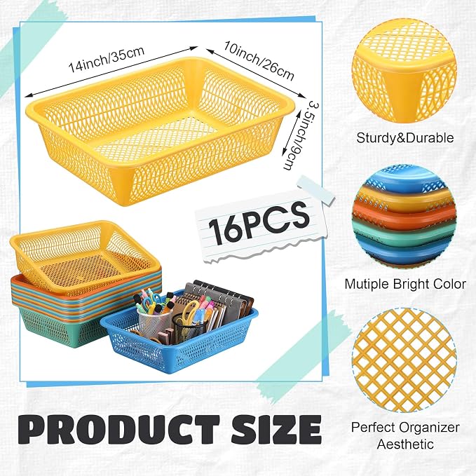 Zhehao 14 x 10 x 4 Inch 16 Pack Paper Organizer Basket Small Plastic Storage - Image 2
