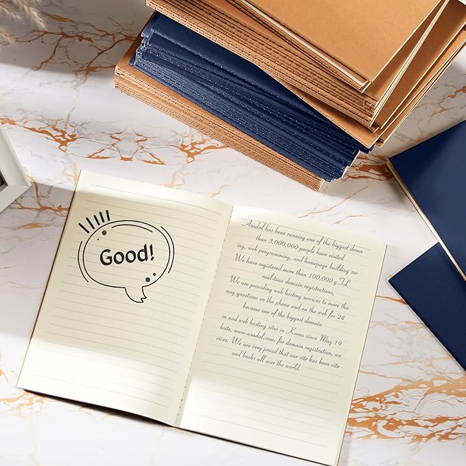 Mimorou 100 Pcs Kraft Notebook Journals 5.5 Inch x 8.3 Inch A5 Softcover Notebooks Bulk for Writing Sketch Office Notepad with 60 Pages 30 Sheets(Brown, Navy,Lined)-DeskLoop Office