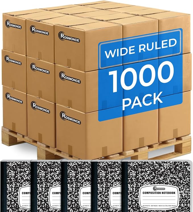 Rosmonde 1000 Pack Composition Notebooks Bulk, Wide Ruled, Pallet of Notebooks by Rosmonde