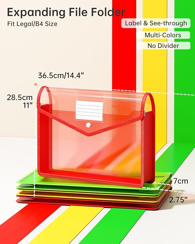 3 Pack Plastic Expanding File Folder, Transparent envelopes - Image 2