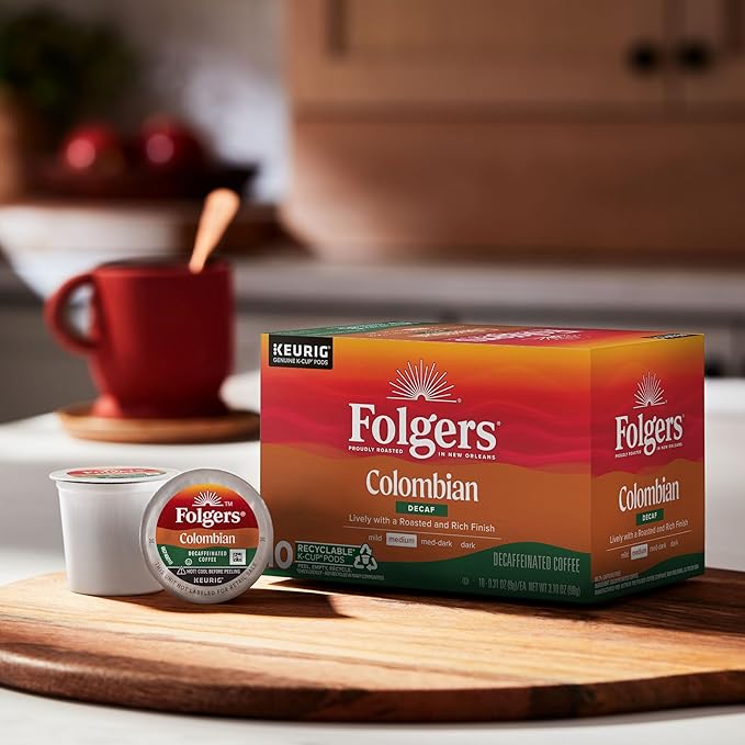 Folgers Colombian Decaf Coffee, Medium Roast, Keurig K-Cup pods, 10 Count Box (Pack of 6)-DeskLoop Office