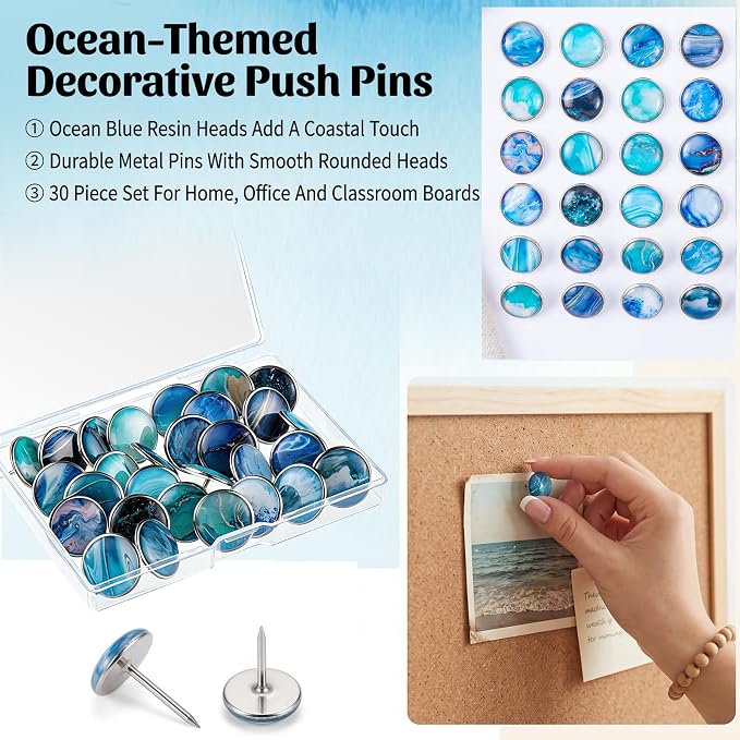 BESARME 30 Pcs Ocean Push Pins for Bulletin Board, Thumb Tacks for Wall Desk - Image 3