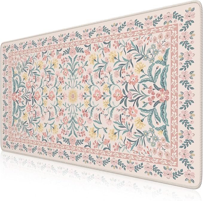 iCasso Pink Floral Desk Mat, Desk Pad, XXL Large Mouse Pad, Anti-Slip Big by iCasso