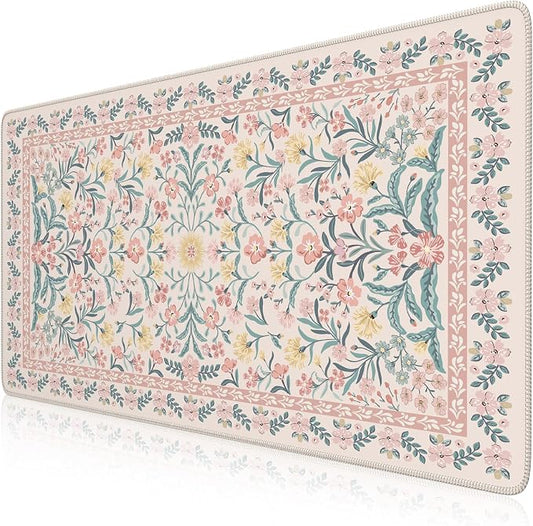 iCasso Pink Floral Desk Mat, Desk Pad, XXL Large Mouse Pad, Anti-Slip Big by iCasso