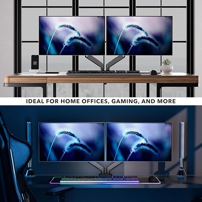 Mount-It! Dual Monitor Desk Mount – Full Motion Gas Spring Arms, Fits 13 to 32 Inch Screens, Holds 17.6 lbs per Arm, Dual Monitor Stand, VESA Mount, C-Clamp & Grommet Base-DeskLoop Office