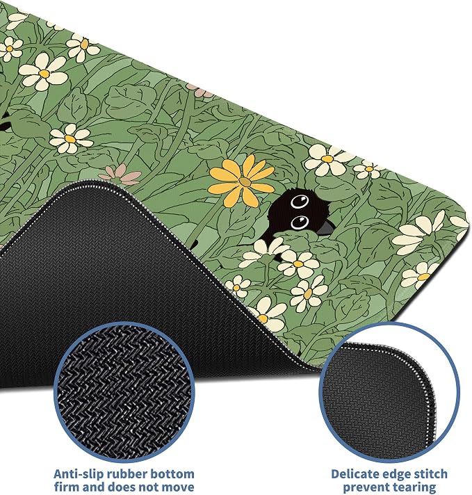 Cute Cat Mouse Pad Large Green Desk Mat Extended Keyboard Mouse Pad Kawaii - Image 4