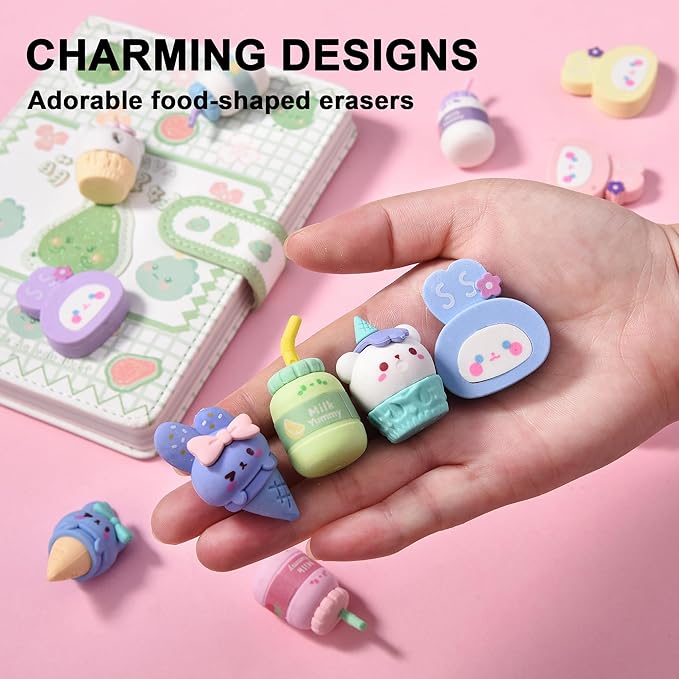 16Pcs Cute Ice Cream Shaped Erasers for Kids, Fun Food Eraser for School Classroom Rewards Party Favors-DeskLoop Office