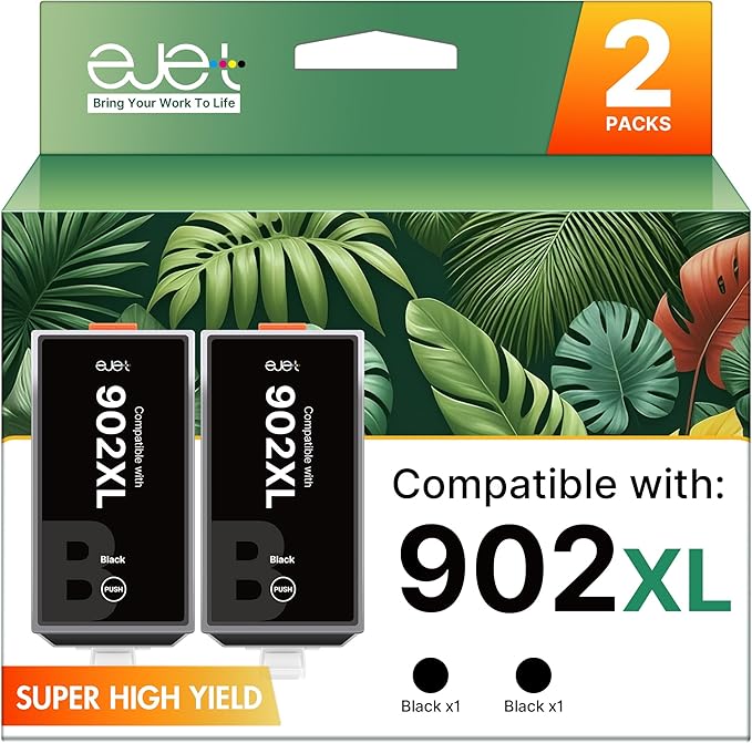 902XL Ink Cartridges for HP Printers Upgraded Replacement for HP 902 Ink Cartridges HP902XL Black Compatible for HP 902 XL Use to Officejet Pro 6978 6968 6958 6970 6962 6960 6975 Printer(2 Pack)-DeskLoop Office