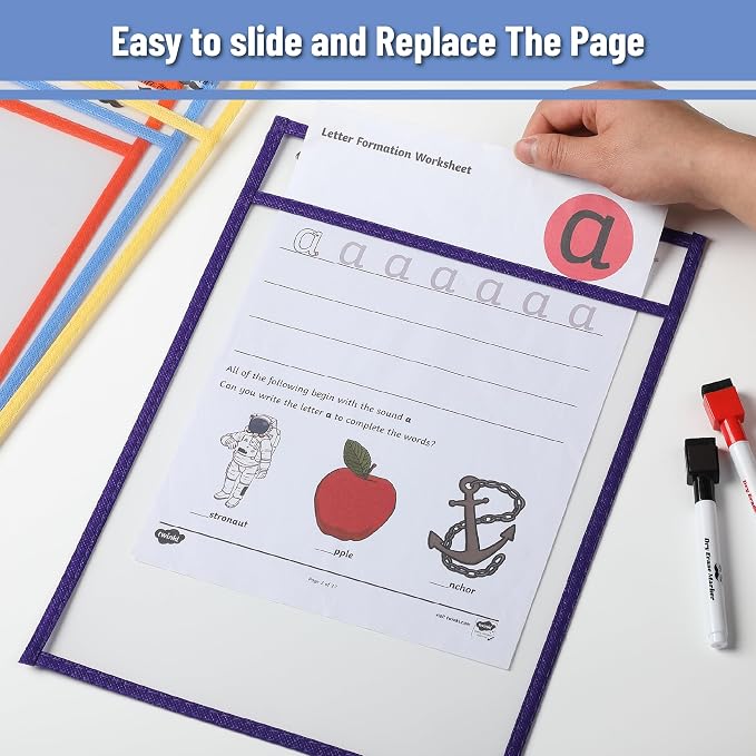Mr. Pen- Reusable Dry Erase Pocket Sleeves, 12 Pack, Colorful | Clear Plastic - Image 5