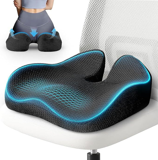 Extra Large Office Chair Cushion, 19" x 17" Ergonomic Memory Foam Seat Cushion for Tailbone, Back, Sciatica & Hip Pain Relief, Booster Pad for Sitting & Driving, Removable Washable Cover, Black-DeskLoop Office