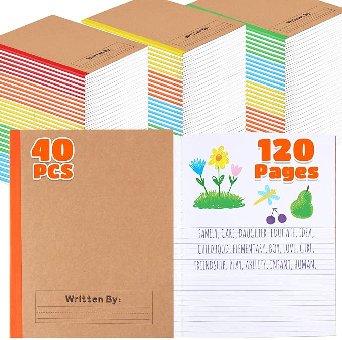 Henoyso 40 Pcs 120 Pages Primary Composition Notebooks K-2, Primary Journal Grades K-2, Writing Journal Practice Notebook for Kids in Preschool, Kindergarten, Back to School Supplies (Rainbow)-DeskLoop Office