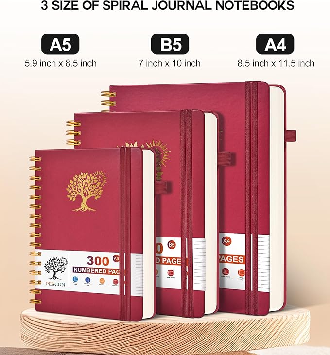 Large Spiral Notebook Journal for Women Men - 300 Numbered Lined Pages, College Ruled,B5 Hardcover Spiral Bound Notebook for School, Work, Note Taking, Writing, Leather Spiral Journal 7"x10"-DeskLoop Office