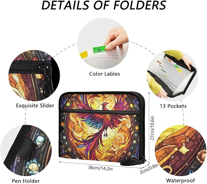 Expanding File Folder Phoenix Fire Wing Rainbow Glass Accordion File Organizer - Image 4