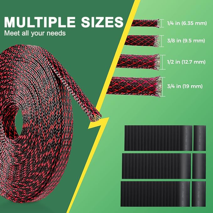 132 ft Expandable Braided Cable Sleeve Wire Loom PET Wire Sleeving，Wrap - Image 2