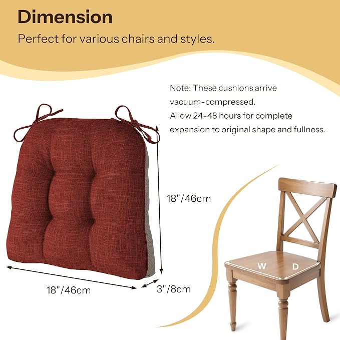 Chair Cushions for Dining Chairs 2 Pack, Rust | Non-Slip, - Image 2