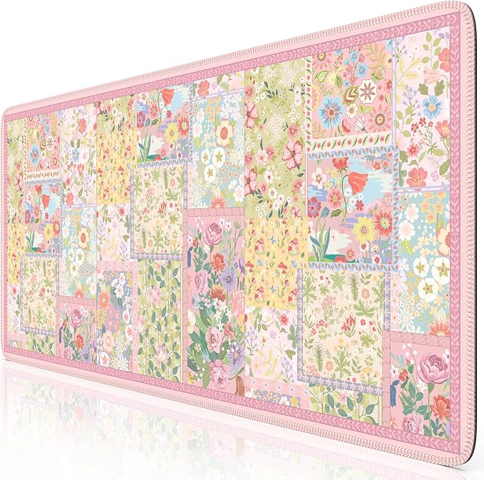 iCasso Pink Desk Mat for Keyboard and Mouse, Large Mouse Pad, Floral Desk Pad by iCasso