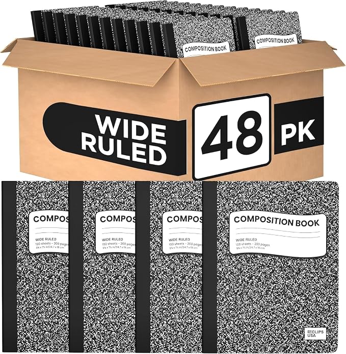 E-CLIPS USA Composition Notebooks Wide Ruled Composition Notebook Black Marble by Unknown