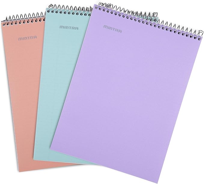 Mintra Office TOP BOUND Durable Spiral Notebooks (Lavender, Salmon, Sage Green, College Ruled 3pk)-DeskLoop Office